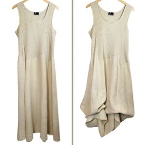 Fenini Linen Lagenlook Maxi Tie Dress Large Ribbed Asymmetrical Peasant Summer